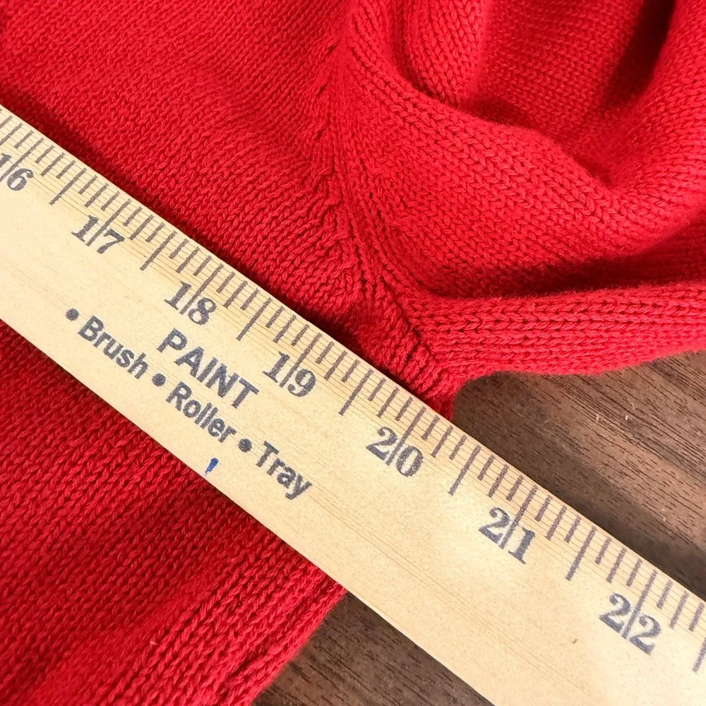 Vtg. Lauren Ralph Lauren Womens Large Pre-Owned Sweater Red Velvet Trim Military